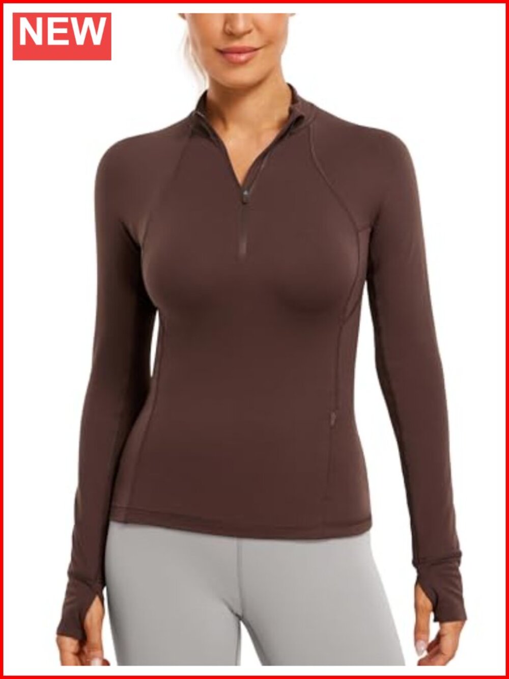 Brushed Half Zip Long Sleeve Pullover Active Top Slim Fit Yoga Workout